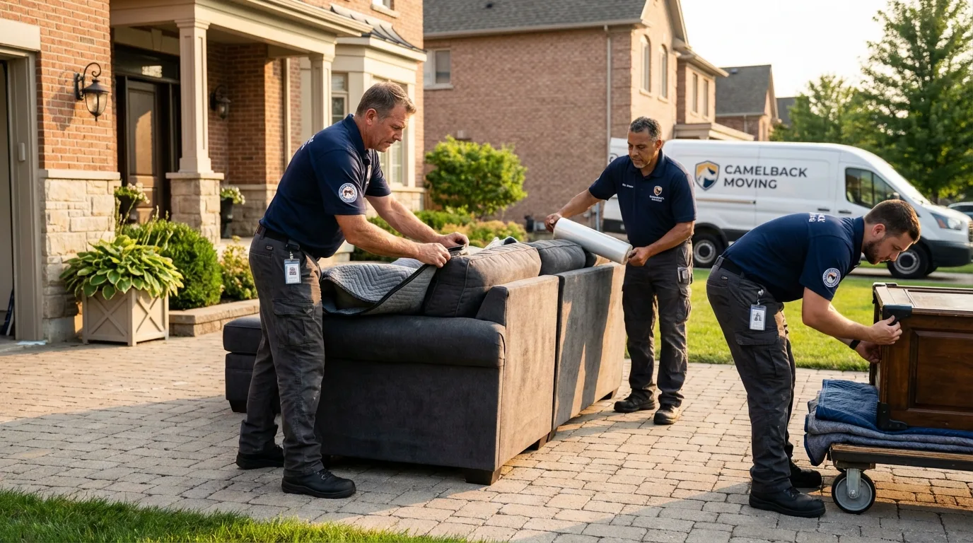 Large estate moving crew wrapping furniture in Dracut, MA