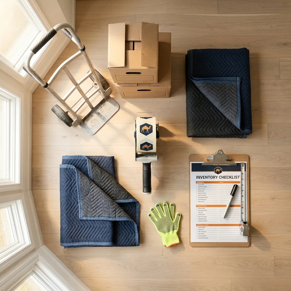 Professional moving supplies and packing materials layout for Dracut residential relocations